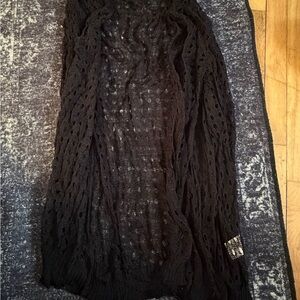 Black Open-Knit Women's Cardigan Sweater